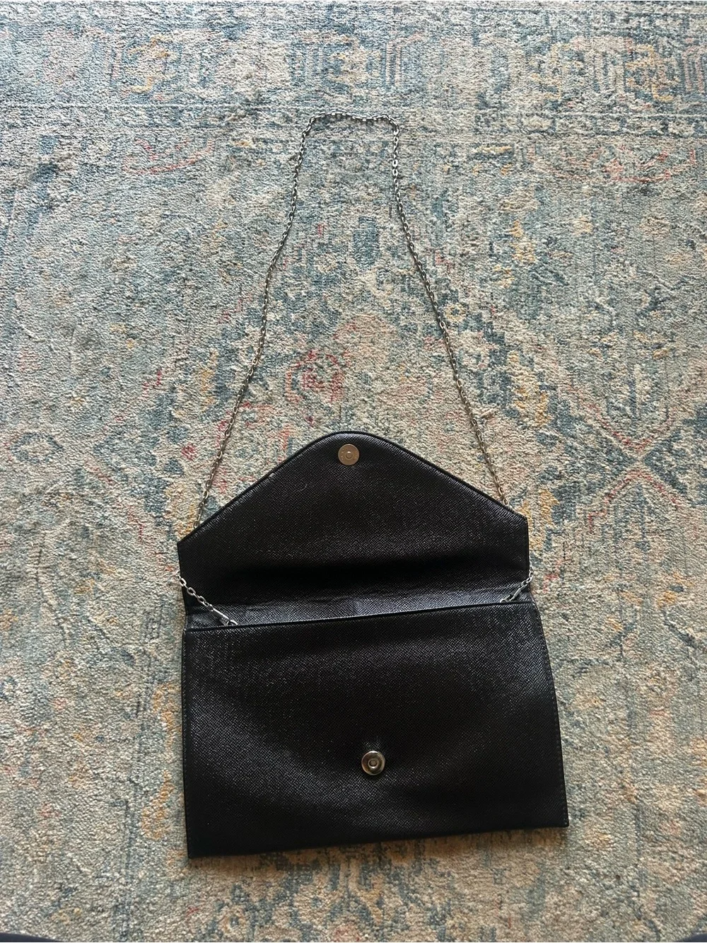 Natasha Couture Black Satin Wristlet with Metal Logo